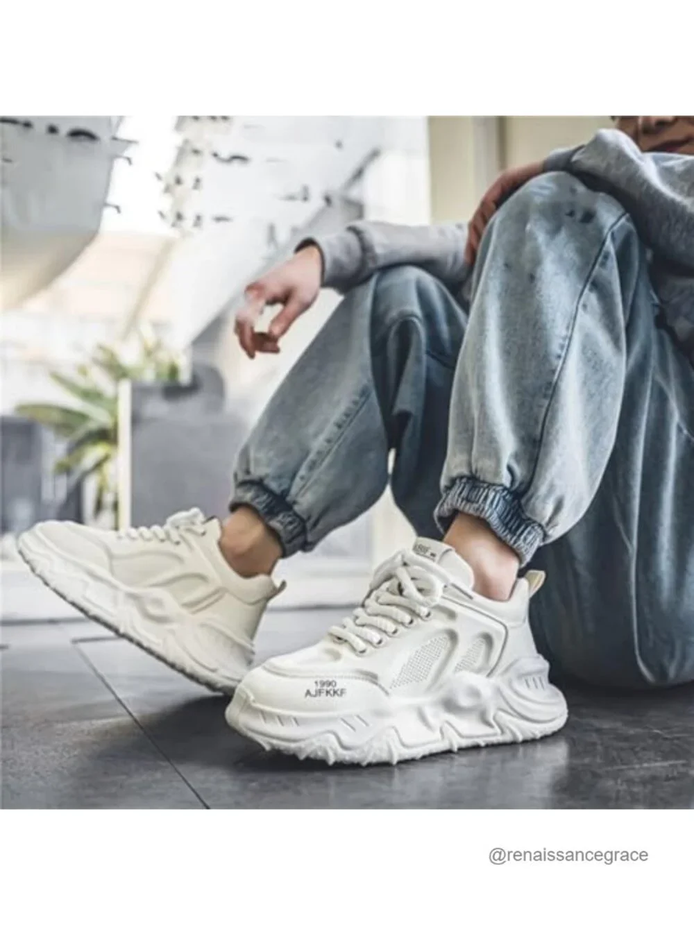 Men's Leather Lace Up Platform Sneakers Round Toe Non-Slip Chunky Fashion